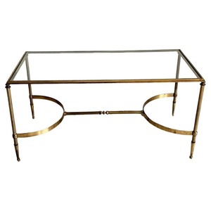 Table basse rectangulaire avec plateau en verre, structure en métal, table centrale, mobilier moderne pour salon - Product Image 1