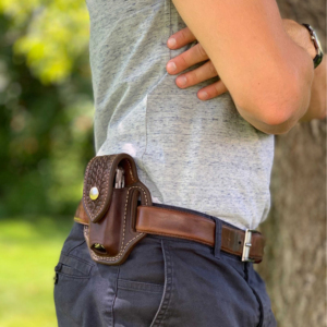 Handmade Leather Pouch Folding Knife Outdoor Pocket Blade Stainless Steel Wooden Handle Leather Carry Case Utility Collection - Product Image 4