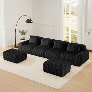 Divano componibile moderno a U da 146 pollici, sovradimensionato, a 4 posti, per soggiorno, in tessuto flanella, con seduta profonda, senza struttura interna - Product Image 3