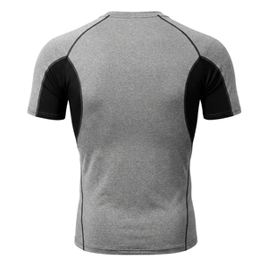 T-shirt de compression à manches courtes pour homme, gris et noir, à blocs de couleur, séchage rapide, en Spandex et Polyester, pour l'entraînement, taille adulte - Product Image 2
