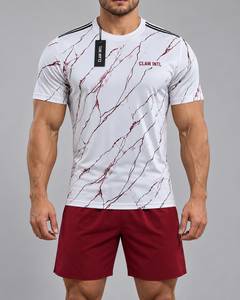 CLAW INTL ชุดเสื้อฟุตบอลชายแขนสั้นคอกลมสีขาวลายหินอ่อนสีแดง - Product Image 1