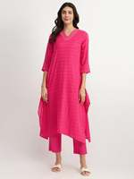 Robe midi rose à col en V, manches trois quarts, coupe ample, en coton et fibre de bambou, ourlet asymétrique, motif à pois, tenue décontractée, été