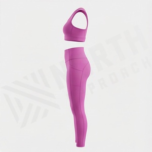 Conjunto de Yoga para Mujer, Leggings de Cintura Media, Sujetador Deportivo, Color Personalizado, Ropa Deportiva Activa para Gimnasio, Entrenamiento, Ropa Atlética Elástica - Product Image 3