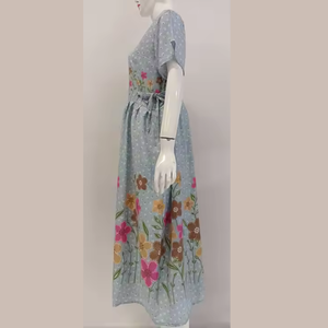 Chemise de nuit traditionnelle indonésienne (Daster) Chrysanta. 100% rayonne, motif floral estival, taille élastique, haute qualité - Product Image 2