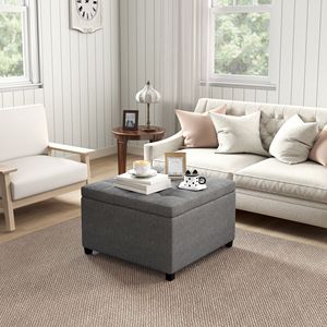 Pouf contenitore con coperchio sollevabile e trapuntatura, con cerniere in metallo e struttura in legno di gomma, per soggiorno, ufficio o camera da letto - Realizzato in MDF - Product Image 2