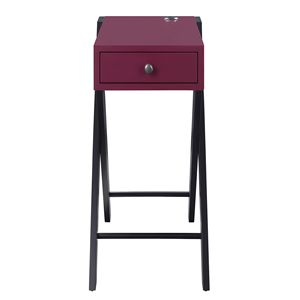 Burgundy and <b>Black</b> USB Nightstand Elegant <b>Side</b> <b>Table</b> with Convenient Charging Ports - Product Image 2