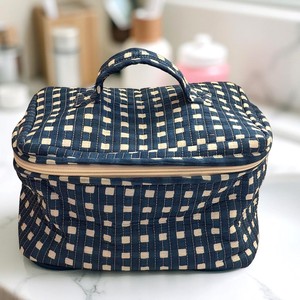 Geometric Pattern Cosmetic Case Medium Size Zipper Closure Portable Textile Makeup Storage Bag with Soft Handle - Product Image 1