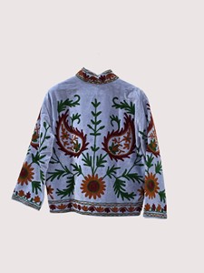 Veste en coton brodée à la main avec des motifs floraux, col mandarin, manches longues, style Prairie Chic, manteau de printemps pour femmes adultes - Product Image 2