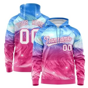 Custom Unisex <b>Pink</b> Green Gradient <b>Hoodie</b> Sublimated Polyester Fleece Team Name Number Breathable Regular Fit OEM ODM - Product Image 5