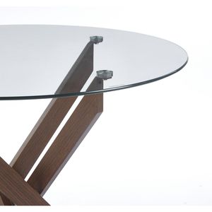 Tavolo da Pranzo Moderno Salvaspazio con Piano in Vetro Temperato Color Noce e Gambe Incrociate in Metallo per Cucina o Soggiorno - Product Image 4