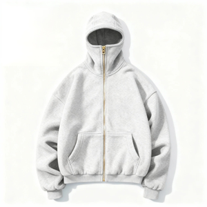 OEM High quality Boxy Fit Custom Plain Blank High Quality Full Zip up Hoodie with <b>Face</b> Cover For Men - Product Image 5