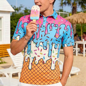เสื้อโปโลพิมพ์ลายไอศกรีมคุณภาพสูง ลายพิมพ์ตามสั่ง ขายส่ง พิมพ์ลายแบบซับลิเมชั่น ผ้าสี่ทิศทางยืดได้ UPF 50+ เสื้อกอล์ฟสำหรับกิจกรรมกลางแจ้ง - Product Image 5