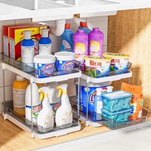 Organizzatori impilabili a 2 livelli per lavabo, contenitori multiuso per dispensa da cucina e armadietto estraibile per medicinali - Product Image 1