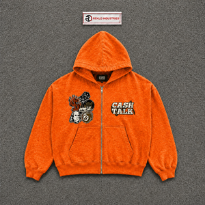 Sweat à capuche zippé PREMIUM GRAPHIC CASH TALK ORANGE, streetwear, sweat à capuche zippé pour homme, sweat-shirt en molleton décontracté, imprimé sur le devant, coupe classique, automne - Product Image 5