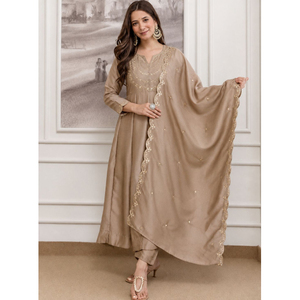 Conjunto de Kurta Anarkali Recta con Bordado Intenso para Mujer, Pantalón y Dupatta, Traje para Fiesta de Boda - Product Image 1