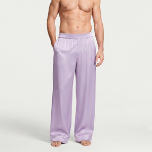 Pantalon de pyjama en satin léger à taille élastique coupe droite pour homme - Product Image 3