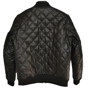Wholesale High Quality Men Quilted Leather Bomber <b>Jacket</b> Zip Up Regular Fit V-Neck Collar Bomber Genuine Leather <b>Jacket</b> - Product Image 2