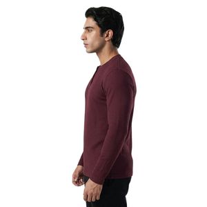 Men's Maroon Solid <b>Cloud</b> Warm Tee Soft Lightweight Crew <b>Neck</b> Long Sleeve Fitness Gym Training Workout Performance 180g - Product Image 3