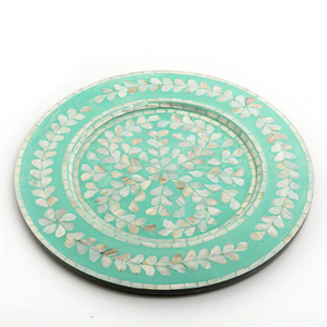 Handcrafted Mother Of Pearl Inlay Charger <b>Plate</b> <b>Black</b> Floral Shell Mosaic Wood Under <b>Plate</b> For Wedding Table Decoration & Dining - Product Image 4