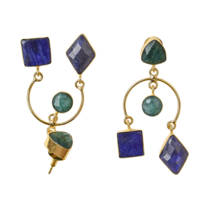 Laxmi Jewellers Classic Lab Created Sapphire Green Blue Drop <b>Earrings</b> 18K Gold Plated Brass Geometric Bohemian Women Bulk - Product Image 2