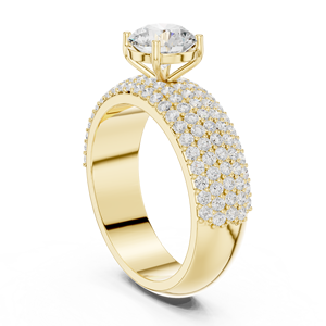Yellow Gold Round Cut Diamond Engagement Ring for Women Wide Pave Band Luxury Wedding Promise Anniversary Ring - Product Image 4