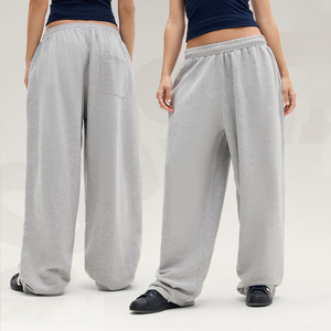 Pantalon de survêtement large pour femmes grandes tailles, 100 % coton, coupe ample, couleur unie, taille élastique, longueur intégrale avec poches - Product Image 1