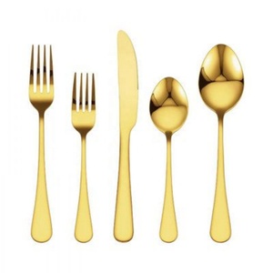 High Quality 18/10 Stainless Steel Portuguese Cutlery Set of 4 Pcs Matte Gold ,Stainless Steel Flatware Sets for Camping - Product Image 1