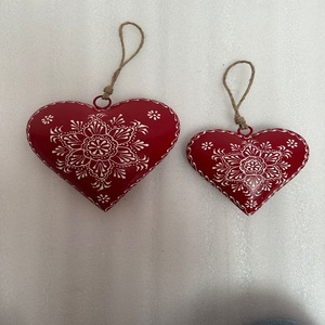 <b>Red</b> Heart Metal <b>Ornaments</b> with White Embossed Floral Design for Valentine's Day Decor - Product Image 4