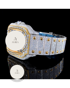 Dual Tone Luxury Square Alloy Unisex Quartz <b>Watch</b> Fully Crystal Hip Hop Bling Pointer Dial Moissanite Diamond <b>Watch</b> Fashion Gift - Product Image 2