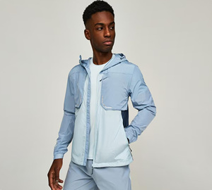 Men's Hooded Windbreaker Jacket Solid Color Zipper Closure Lightweight Polyester Spring Outdoor Wear Sporty Style - Product Image 3