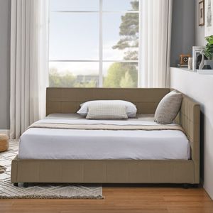 Letto Imbottito Matrimoniale con Testiera e Braccioli Confortevoli, Design Divano Letto per Camera da Letto o Soggiorno - Product Image 3