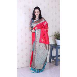 Sari de Seda Suave Rosa de la Marca Elite Weaves, Tejido con Hilo Banarasi y Diseño de Pavo Real, Vestidos Elegantes de Cóctel, 650 g - Product Image 3