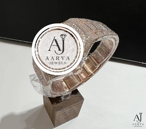Montre mécanique de luxe antique en moissanite, boîtier en acier inoxydable, cadran en cristal saphir 30 mm, entièrement sertie de pierres, analogique, bracelet 20 mm - Product Image 3