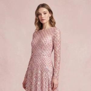 Robe de soirée longue en tulle à manches longues, ornée de sequins et de perles, de haute qualité, fabricant et fournisseur en gros - Product Image 1