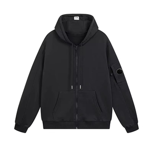 Sweat-shirt à capuche en polaire noir pour femme, 100% polyester, couleur unie, manches longues, fermeture éclair sur le devant, poche, style décontracté streetwear, automne - Product Image 1