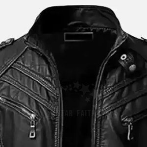 Men's Winter Motorbike <b>Racing</b> <b>Jacket</b> Genuine Cow Skin Leather Zipper Front Breathable Eco-Friendly Customizable Design - Product Image 2