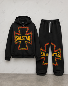 Ensemble de survêtement unisexe SALSTAR noir avec sweat à capuche zippé et pantalon de jogging, style streetwear, coupe ample, en coton, pour l'automne et l'hiver - Product Image 3