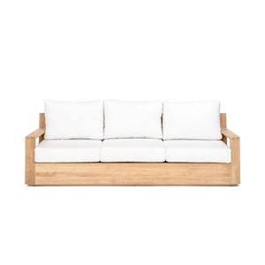 Conjunto de sofás de jardín de estilo lujoso con estructura de madera con listones y cojines beige para muebles de restaurante. - Product Image 4