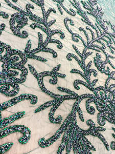Nueva Llegada 2026: Tela de Tul con Lentejuelas y Bordado de Cuentas Pesadas, Diseño Floral Esmeralda, para Vestidos de Fiesta y Prendas Formales - Product Image 3
