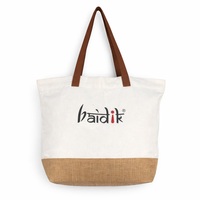 Sac de courses en toile Baidik de haute qualité 310 GSM, grand sac de plage 15x14 en jute laminé avec poignée en cuir, logo personnalisé, Inde, prix bas