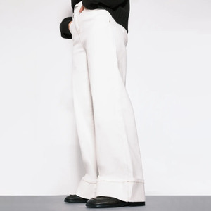 Pantalones Vaqueros de Algodón Blancos de Pierna Ancha con Logo Personalizado para Verano, de Cintura Alta, Ajuste Holgado, Largos, con Dobladillo, Casuales, Tallas Grandes para Mujer - Product Image 3