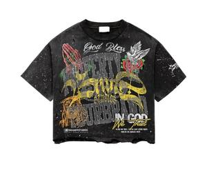 Camiseta Oversize Cropped Boxy de Algodón 100% Personalizada con Corte y Costura, Estilo Streetwear, Dobladillo Cóncavo, Lavado Ácido, Gráfico Vintage y Transpirable - Product Image 1