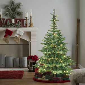 7ft Pre-Lit Christmas <b>Tree</b> 400 Warm White <b>LED</b> Lights 941 PE+PVC Tips Unique Wooden Base Realistic Layered Look Full Coverage - Product Image 4