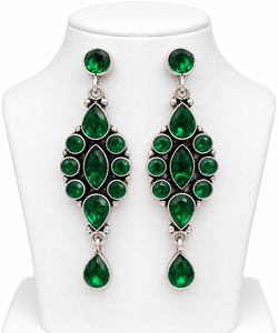Boucles d'oreilles pendantes plaquées argent antique, pierre précieuse verte taille émeraude, bijoux bohèmes pour femmes, fournisseur en gros certifié fabricant - Product Image 3