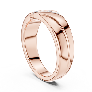 Anillo de Plata de Ley Chapado en Oro Rosa con Moissanita de Corte Redondo y Canal Diagonal, Anillo Ancho para Mujer - Product Image 3