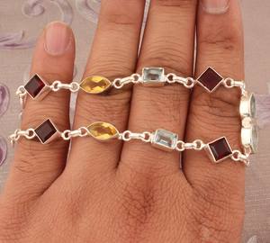 Pulsera de Piedras Preciosas de Cuarzo Multicolor, Joyería Hecha a Mano en Plata de Ley 925, Pulsera de Cuentas de Cristal Natural, Regalo para Mujer - Product Image 3