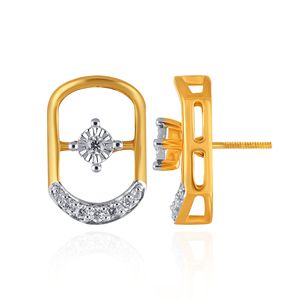 Chic Double Arc Diamond Studs 18K Yellow Gold <b>Square</b> <b>Frame</b> Stud Earrings Round Cut Lab Grown Diamond Fine Jewelry for Women - Product Image 4