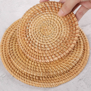 Eco Friendly Woven Rattan Circular Flower Pattern Handmade Coasters & Drink <b>Mats</b> for Dining Table Kitchen <b>Bar</b> Home Decor - Product Image 6