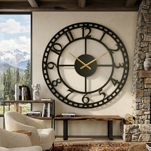 Large Black Metal Arabic Numeral <b>Wall</b> <b>Clock</b> Round Decorative <b>Clock</b> for <b>Living</b> <b>Room</b> Home Office Bedroom Modern Interior Decor - Product Image 4