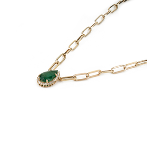 Luxurious Most Trending Handcrafted Pear Shape <b>Emerald</b> & Diamond Cluster <b>Pendant</b> Necklace Stacked Jewelry 14K Yellow Gold - Product Image 5